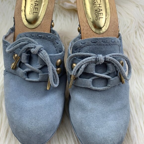 MICHAEL Michael Kors Suede Slip-On Mules With Studs and Wood Heel Women's Size 8 - Picture 6 of 12